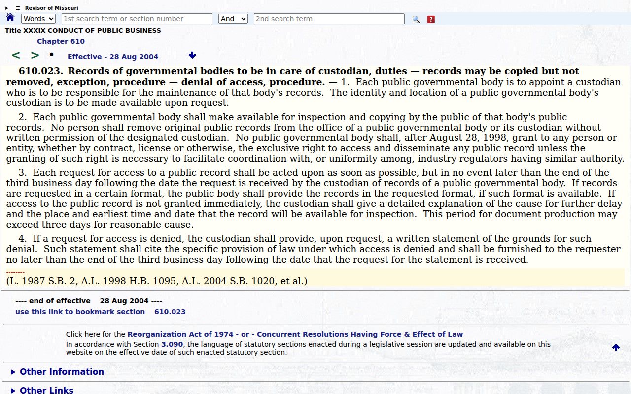 Missouri arrest records public record custodian law
