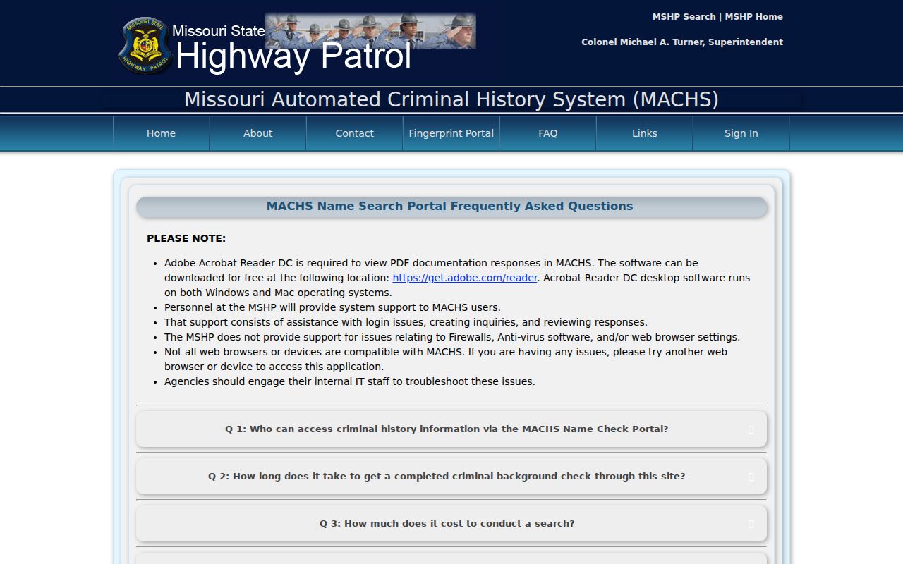 Missouri criminal court records MACHS fees and limitations