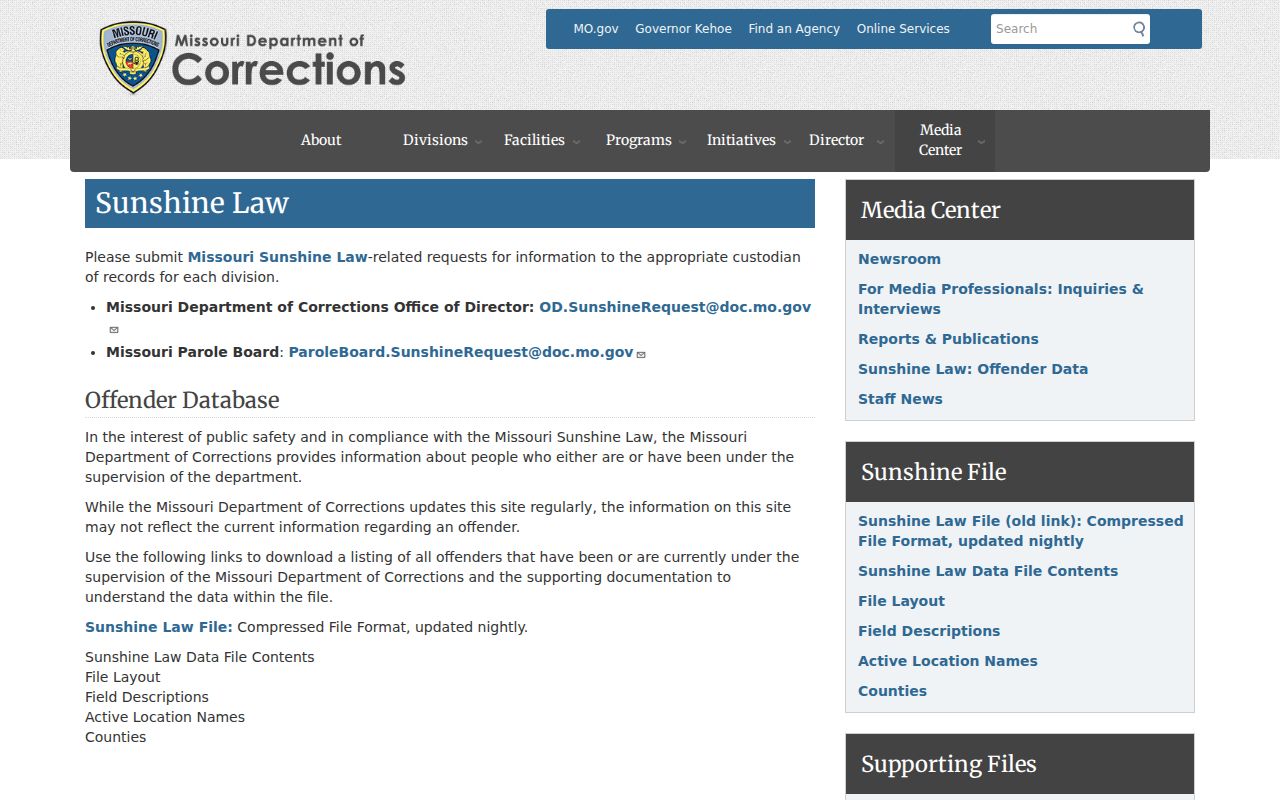 Missouri inmate records DOC Sunshine offender data