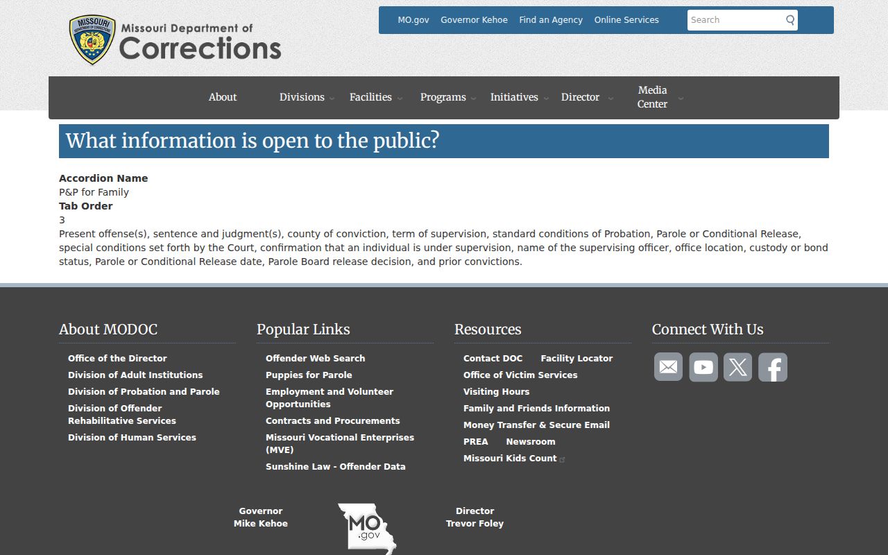 Missouri inmate records public offender information