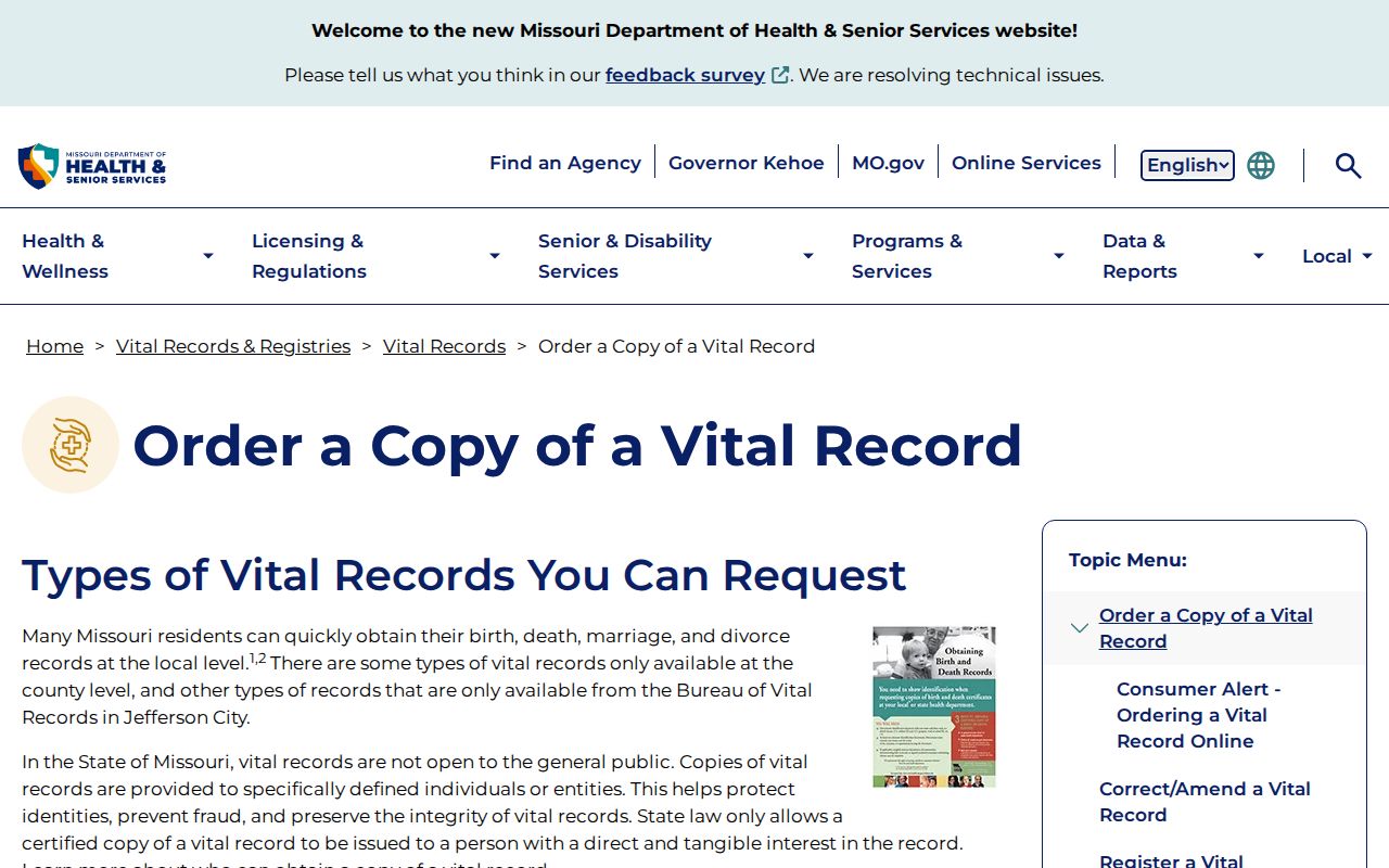 Missouri marriage and divorce records certified statement ordering
