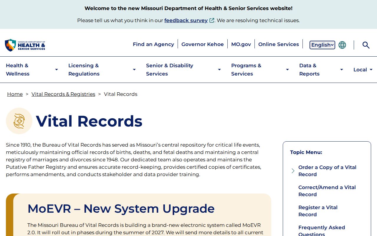 Missouri marriage and divorce records at the Bureau of Vital Records