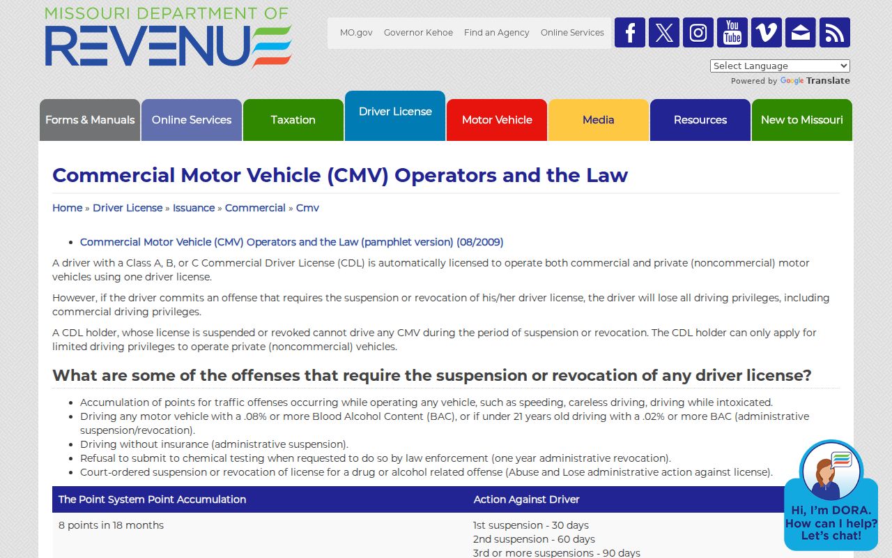 Missouri traffic court records for commercial driver violations