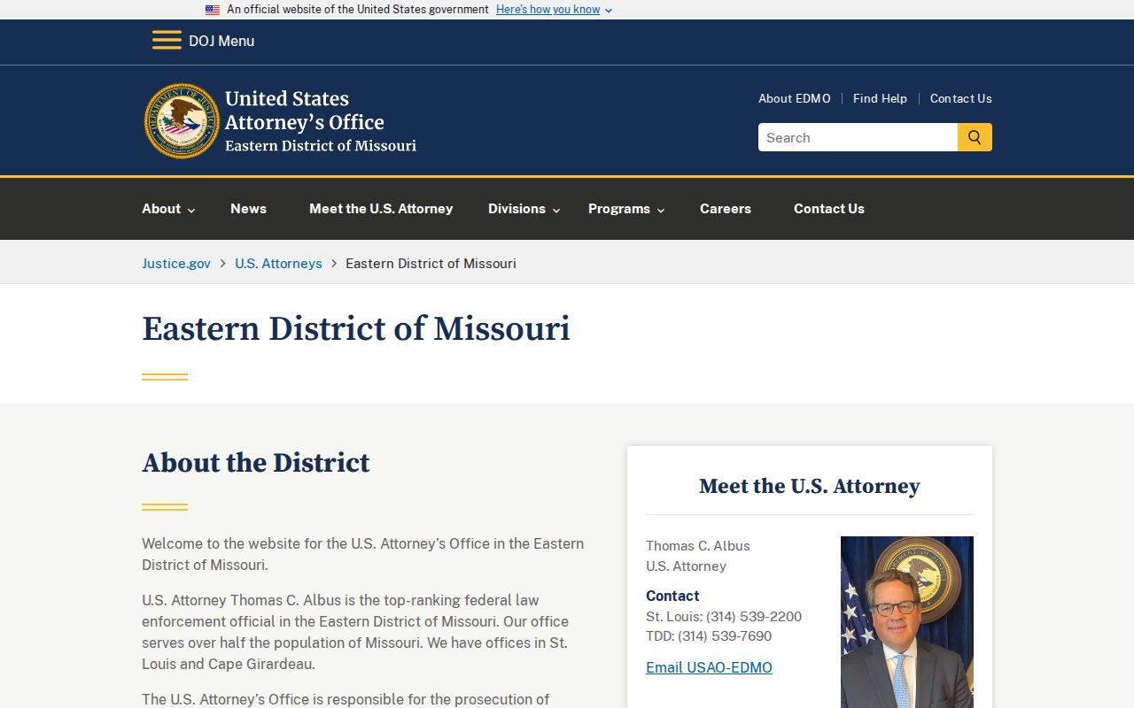 Missouri warrant records Eastern District federal prosecution information