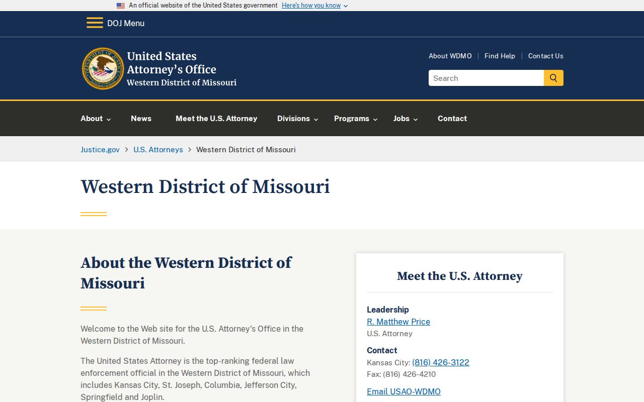 Missouri warrant records Western District federal prosecution information